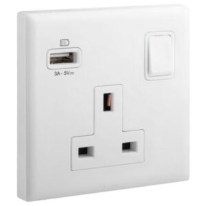 Eloe 1gang BS 13A single pole switched socket + USB A