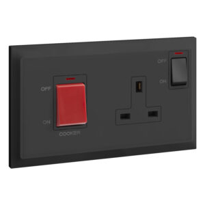 Legrand Belanko S - 2 gang double pole switch - 45A + BS switched socket outlet neon with cooker marking - 13A - Anthracyte (617778)