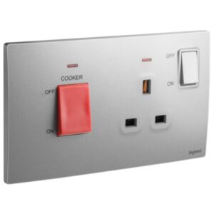 Legrand Mallia Senses - 2 gang cooker unit control - 45A - with BS socket outlet - 13A - Dark Silver (281075DS )