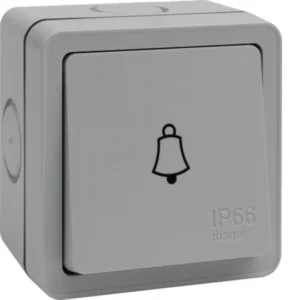 Hager IP66 10AX 1 Gang Press Bell Switch (WXPPS12B)