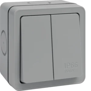 Hager IP66 10AX 2 Gang 2 Way Switch (WXPPS22)