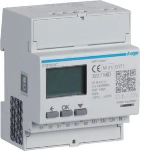 HAGER Energy meter 3-phase for converter ratio 1 A or 5 A, 4M, S0, MID 4P 125A ref ECP302C